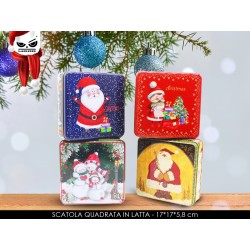 Scatola in latta quadrata cm17x17 h 5,8 4 soggetti