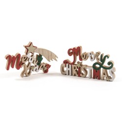 Scritta Merry Christmas legno cm.23x13 2 soggetti