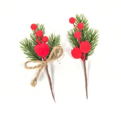 Pick rametto pino decoro rosso cm. 15 2 soggetti