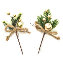 Pick rametto pino decoro oro cm. 15 2 soggetti