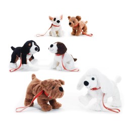 Peluche cani con guinzaglio h21 cm esp. 6 sogg Ass