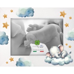 Cornice legno tag legno Elefantino azzurro 13x18