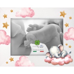 Cornice legno tag legno Elefantino rosa 13x18