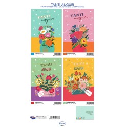 Sc.12 Biglietti Tanti Auguri  Fiori 4 sog 12x18