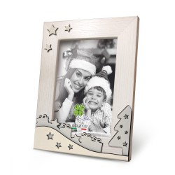 Cornice legno Natale con albero e stelle 13x18