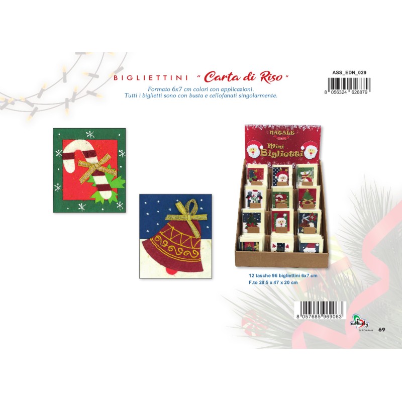 Esp.96 minibiglietti Carta Riso 6x7 16 sog Natale Editaly | Biglietti Natale Fantasia 