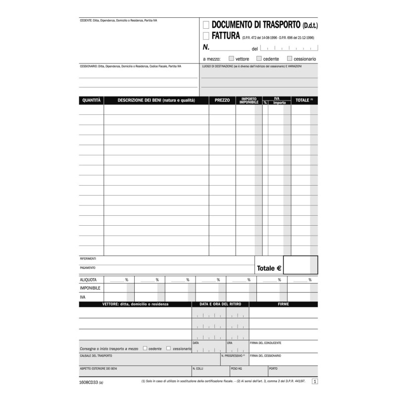 DDT/FT 3 COPIE 15X21 1608CD330 Data ufficio | Trasporti 