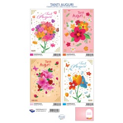 Sc.12 Biglietti Tanti Auguri Fiori 4 sog 12x18