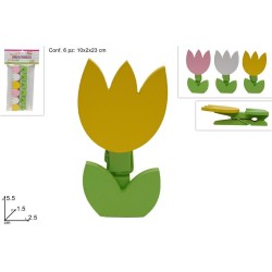 Cf. 6 mollette c/fiore legno cm.5