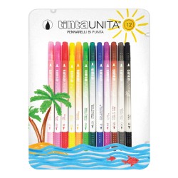 Scatola Metallo 12 Pennarelli Brush Bi-Punta TU