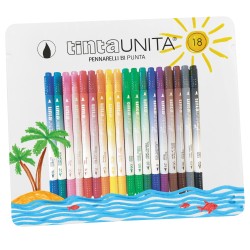 Scatola Metallo 18 Pennarelli Brush Bi-Punta TU