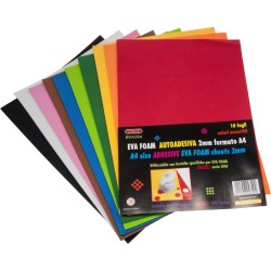 Conf. 10 fogli gomma EVA ADESIVA A4 2mm col. ass.