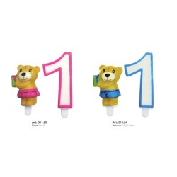 Candeline 1° COMPLEANNO + ORSETTO  ROSA/AZZURRO