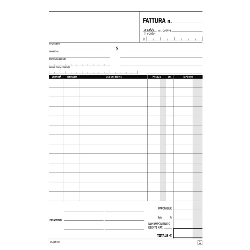 Fattura 1 aliquota 15x21 2 copie 1641C0000 Data ufficio | Fisco 
