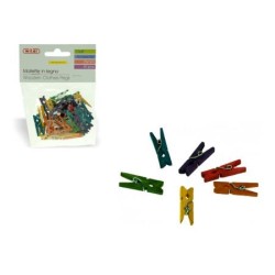 Blister 40 mini mollette in legno colorate 25mm