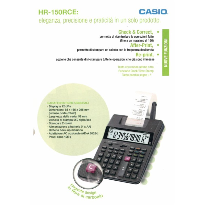 Calcolatrice Casio scrivente HR150RCE-WA 12 cifre Casio | Scriventi 