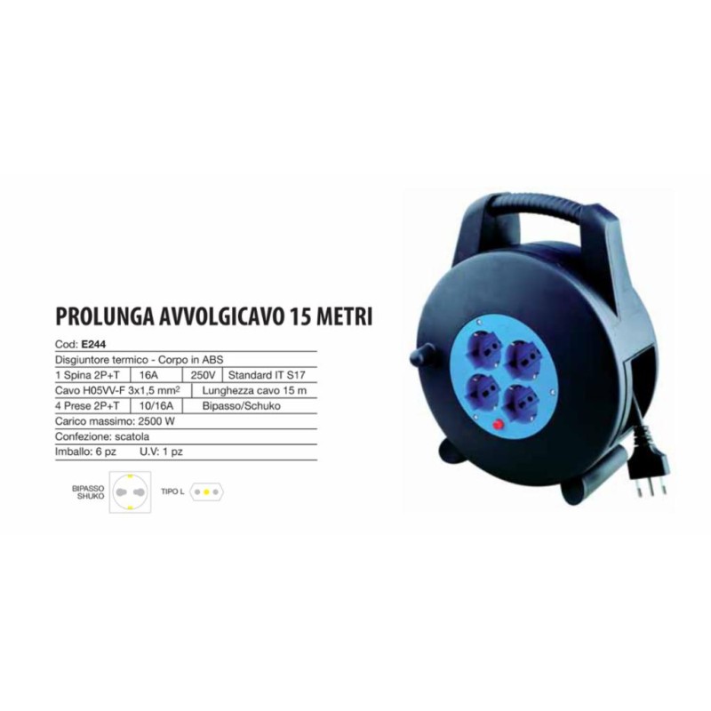 PROLUNGA AVVOLGICAVO 15MT E244 Ugotesi - marchi generici | Cavi - adattatori 