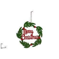 Dietroporta legno Merry Christmas agrifoglio d30