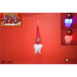 Addobbo viso gnomo cappello velluto RO c/led h20cm