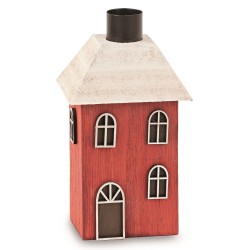 Casetta legno rosso portacandela h 14