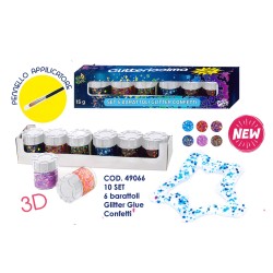10 set da 6 barattoli Glitter Glue 15gr confetti