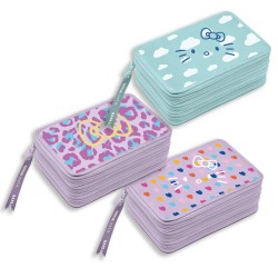 Astuccio 3 Zip Tinta Unita Hello Kitty cm 20x13x6